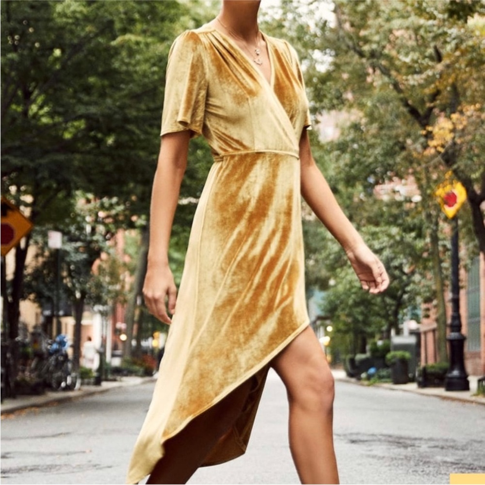 Lulu's Golden Velvet Wrap Midi Dress
